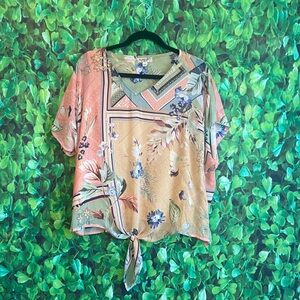 One World - Floral Tie-Front Blouse